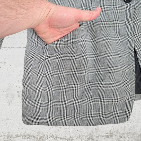 80s Vintage Gray Houndstooth Plaid Harve Benard Single Breasted Blazer Size 16 - Picture 5 of 10